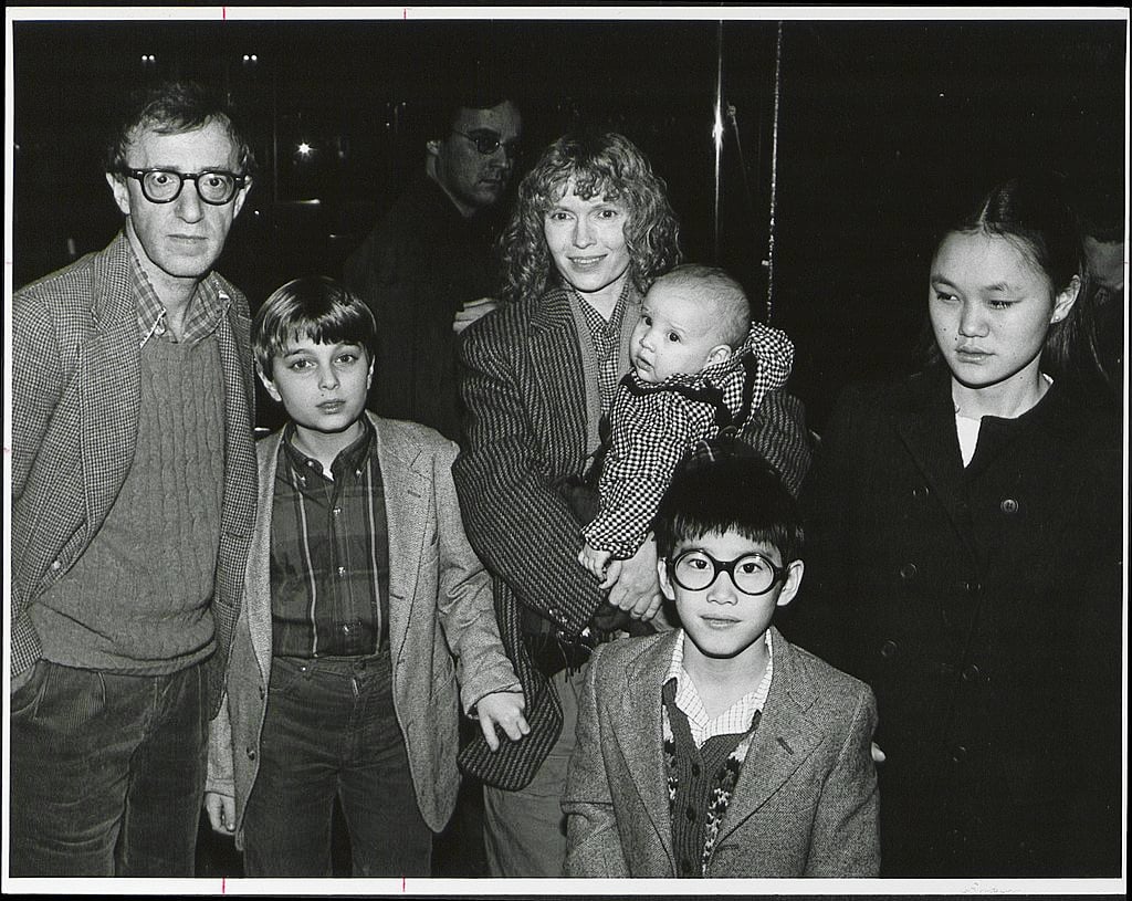 Woody Allen, former partner Mia Farrow and their family in 1986