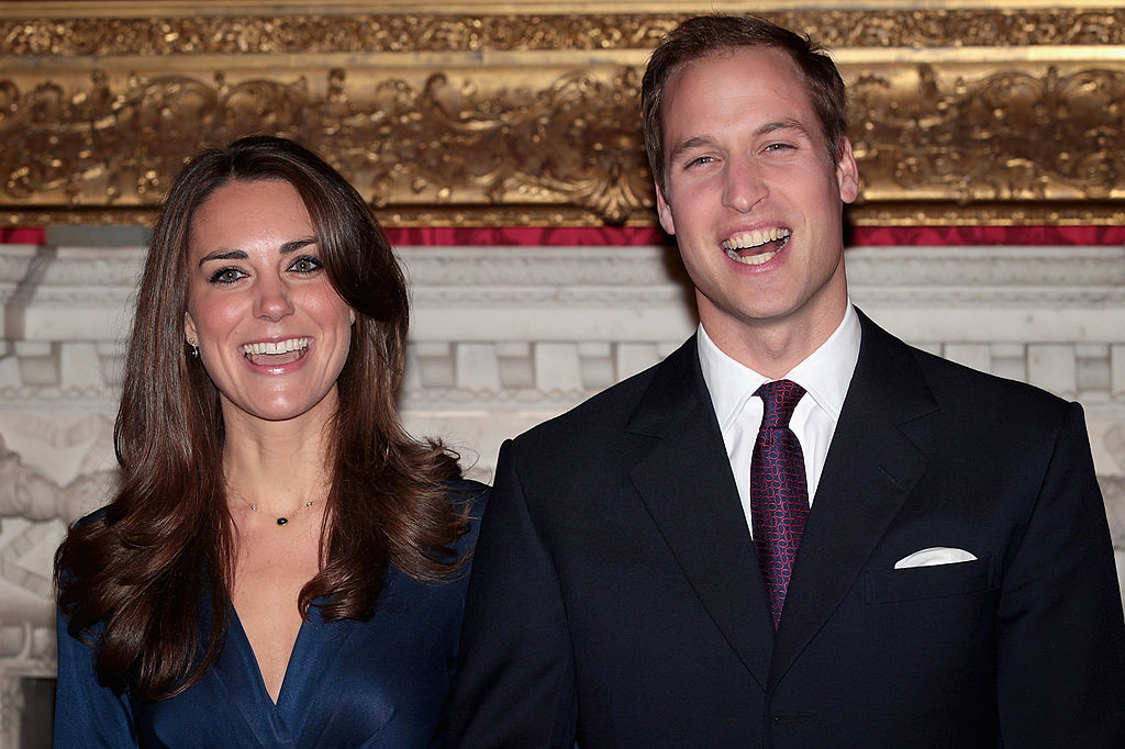 Kate Middleton and Prince William pose for photographs following their engagement announcement on Nov. 16, 2010
