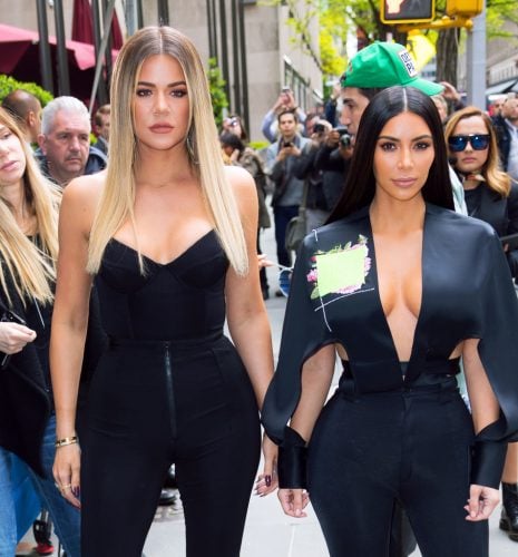 Khloé Kardashian and Kim Kardashian West on May 15, 2017, in New York City