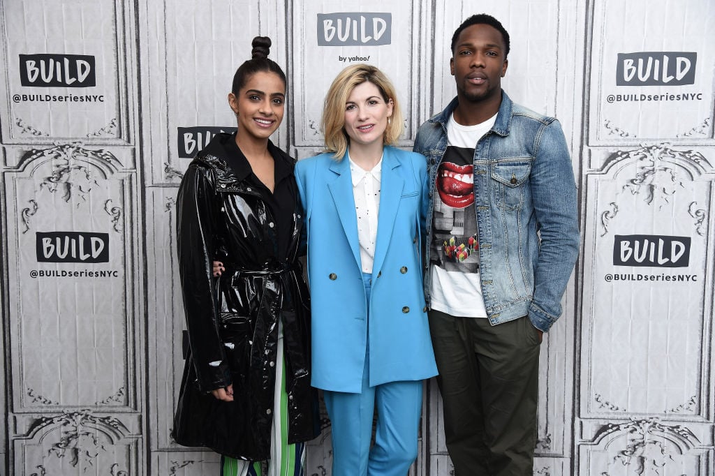 Mandip Gill, Jodie Whittaker, and Tosin Cole of the Doctor Who season 12 finale