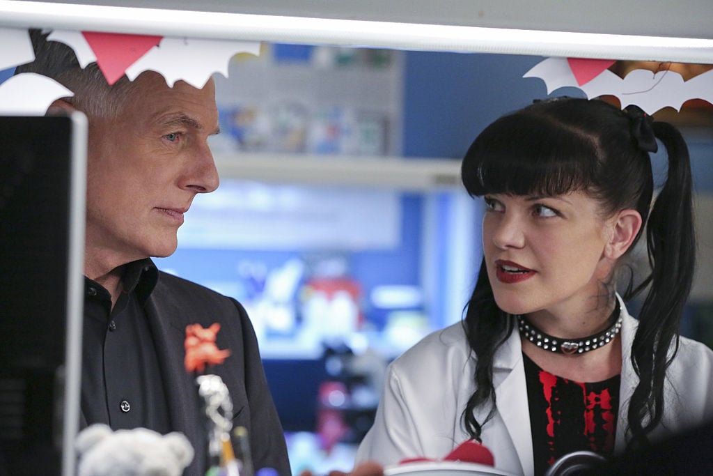 Mark Harmon and Pauley Perrette on the set of NCIS |  Michael Yarish/CBS via Getty Images
