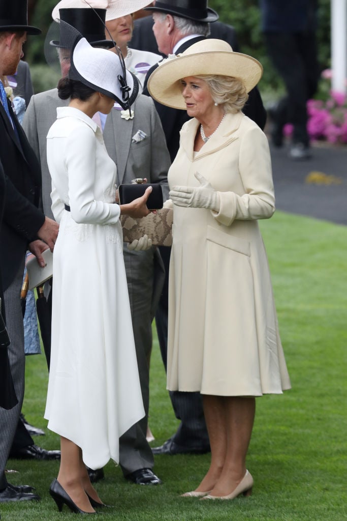 Meghan, Duchess of Sussex and Camilla, Duchess of Cornwall attend Royal Ascot Day 1 at Ascot Racecourse on June 19, 2018