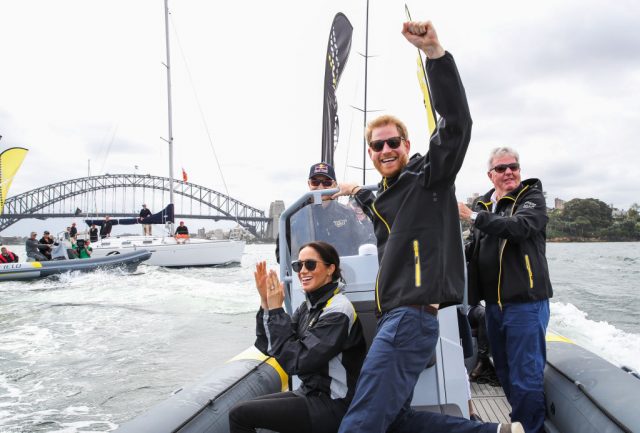 Meghan, Duchess of Sussex and Prince Harry, Duke of Sussex cheering on sailers during the Invictus Games Sydney 2018 on Oct. 21, 2018, in Sydney, Australia
