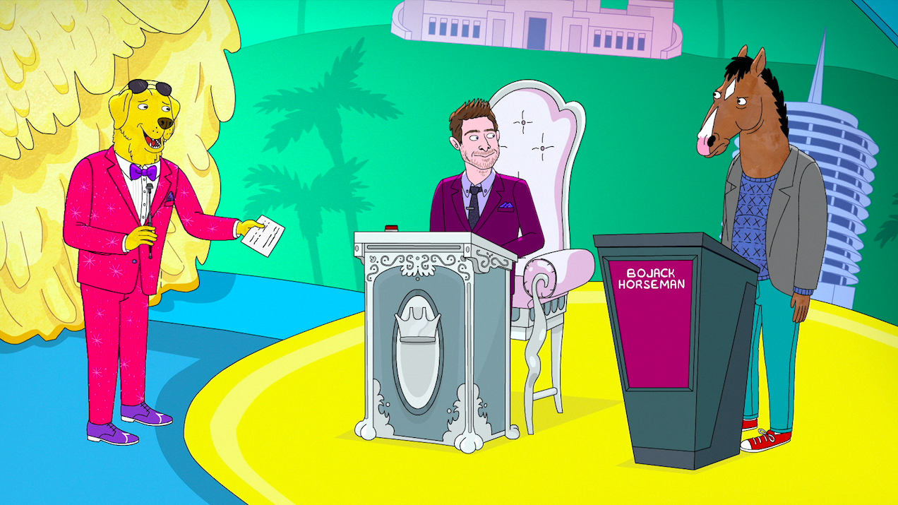 Paul F. Tompkins as Mr. Peanutbutter, Daniel Radcliffe, and Will Arnett as BoJack Horseman