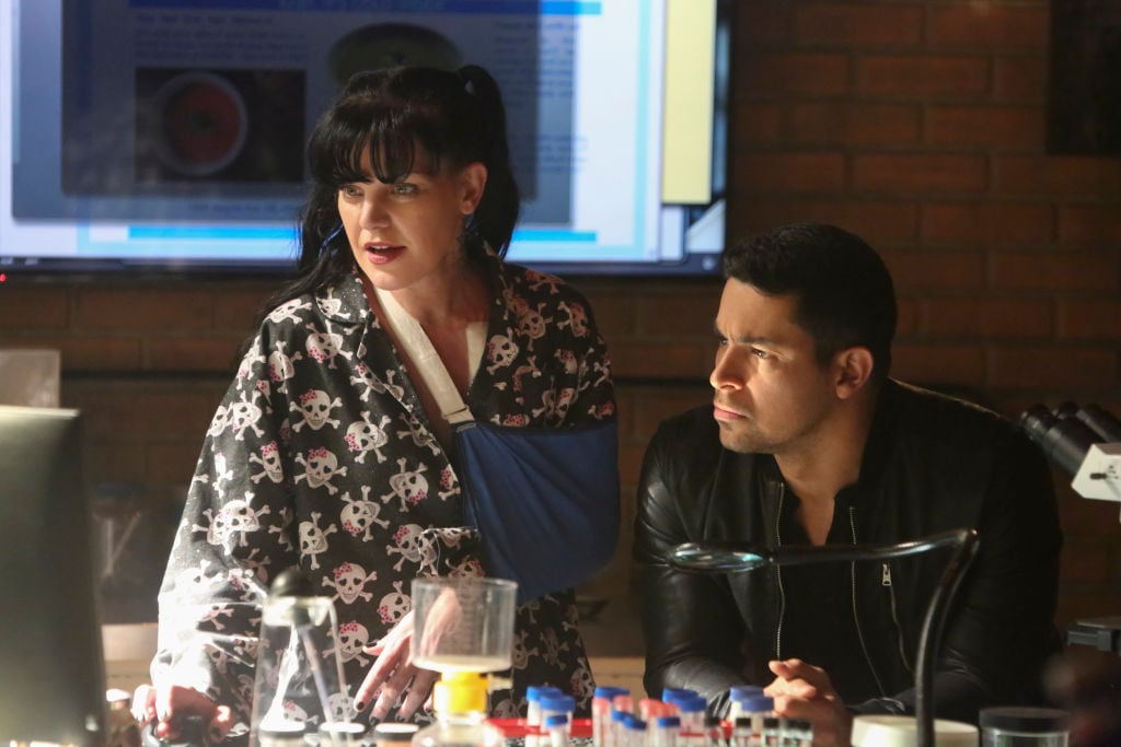 Pauley Perrette and Wilmer Valderrama on the set of 'NCIS'