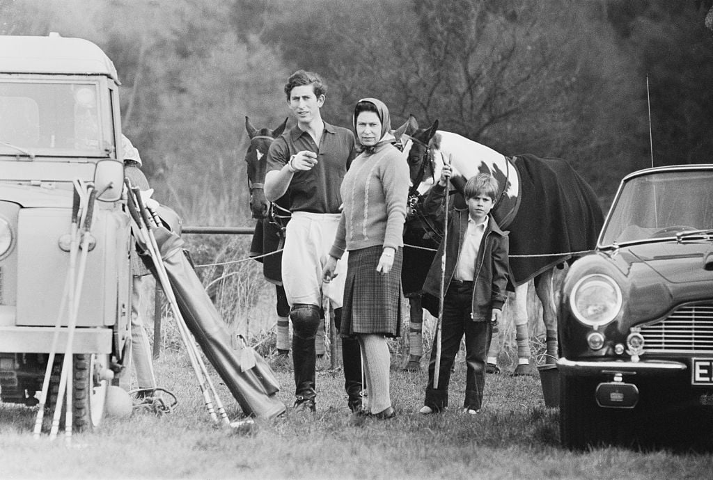 Prince Charles, Queen Elizabeth, and Prince Edward at a polo match on May 1, 1971