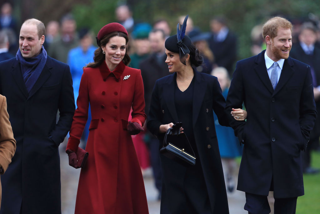 Prince William, Kate Middleton, Meghan Markle, and Prince Harry arrive to attend Christmas Day Church service