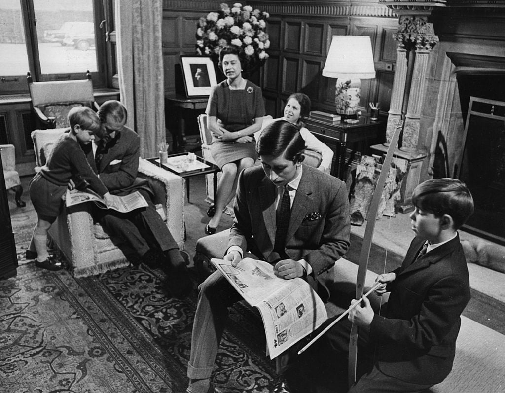 (L-R): Prince Edward, Prince Philip, Duke of Edinburgh, Queen Elizabeth II, Princess Anne, Charles, Prince of Wales and Prince Andrew