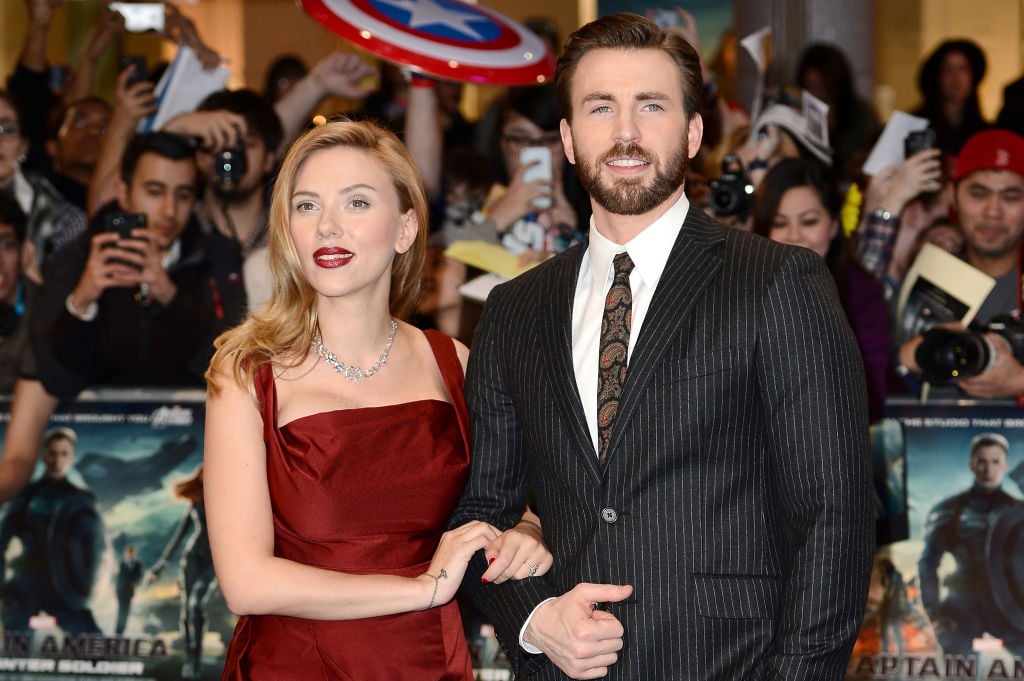 Scarlett Johansson and Chris Evans on March 20, 2014, at the premiere of 'Captain America: The Winter Soldier'