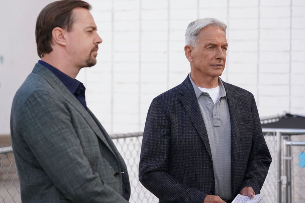 Sean Murray and Mark Harmon on the set of 'NCIS'