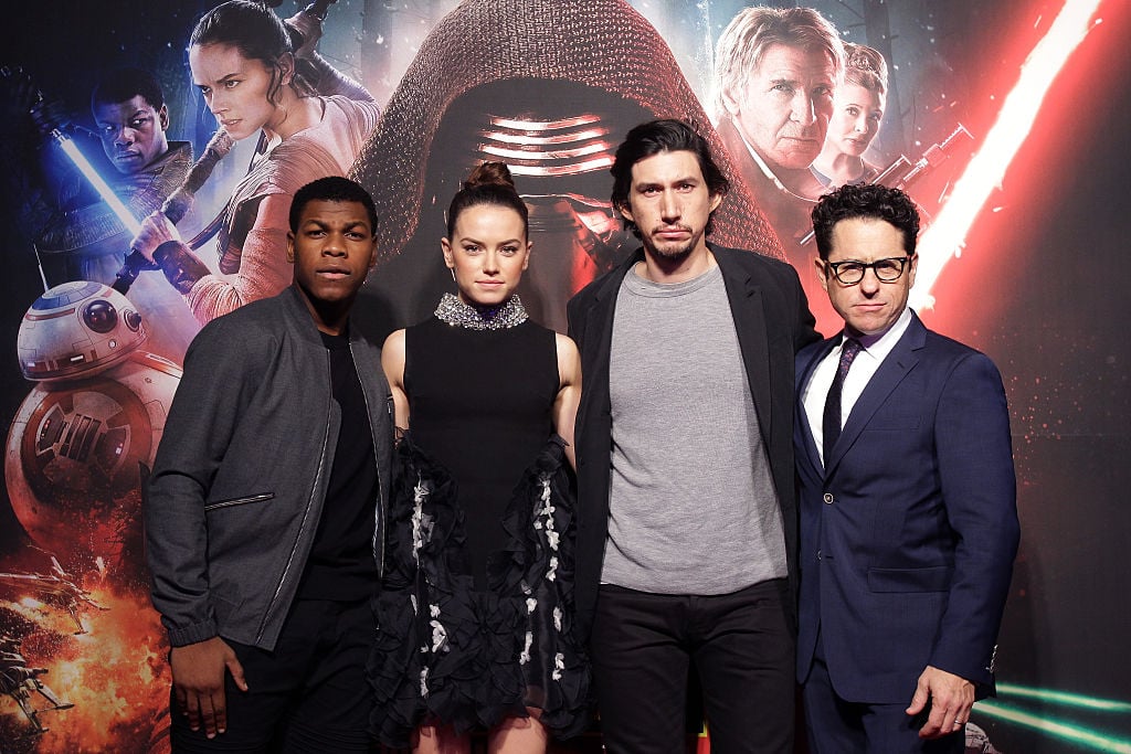 John Boyega, Daisy Ridley, Adam Driver, and J.J. Abrams