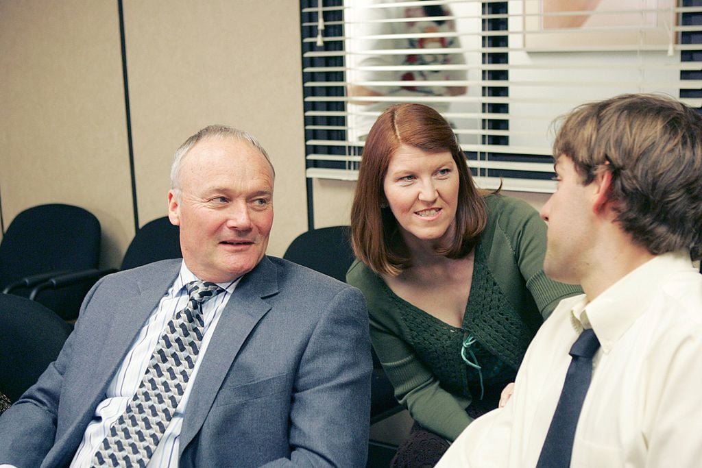 Creed Bratton as Creed Bratton, Kate Flannery as Meredith Palmer and John Krasinski as Jim Halpert on 'The Office'