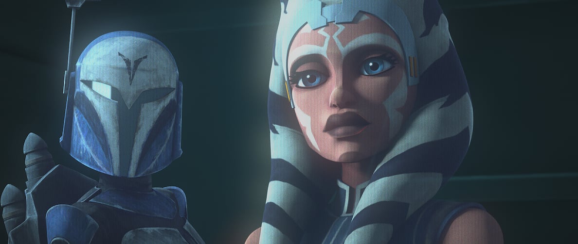 Bo-Katan and Ahsoka Tano in a hologram, 'The Clone Wars' Season 7