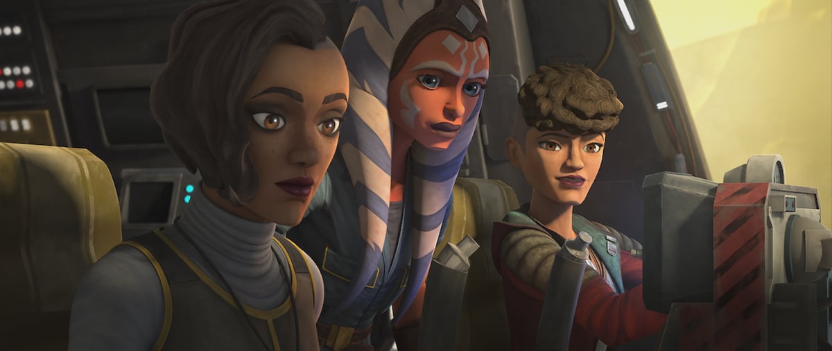 Ahsoka with the Martez sisters as they fly out of Coruscant in Episode 6 of 'The Clone Wars.'
