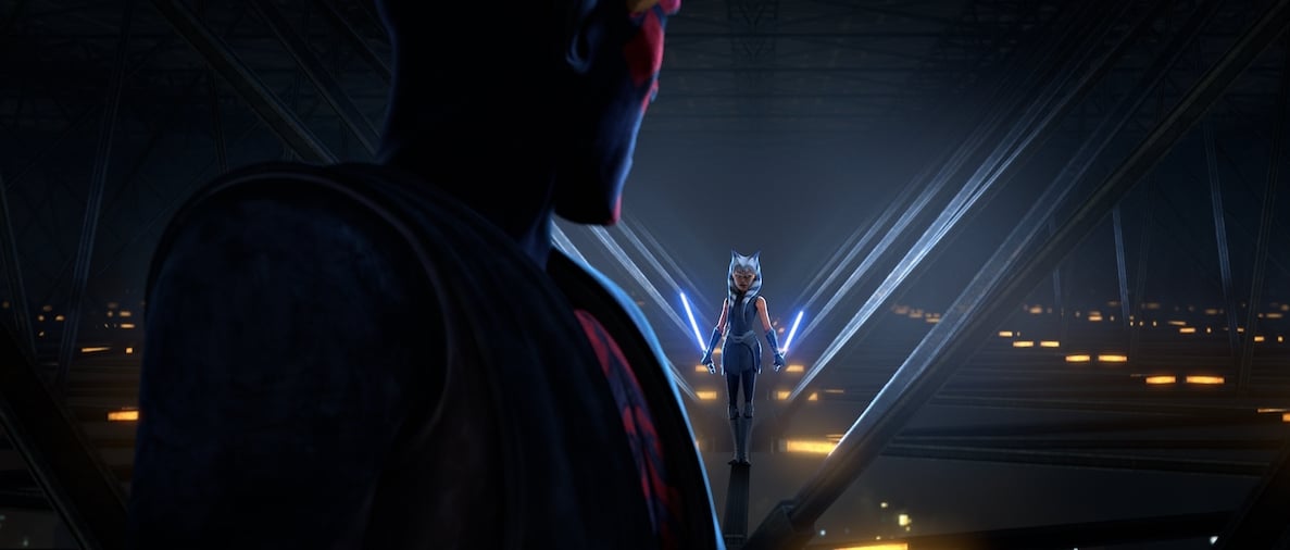 Ahsoka and Maul face off in a duel in 'The Clone Wars.'