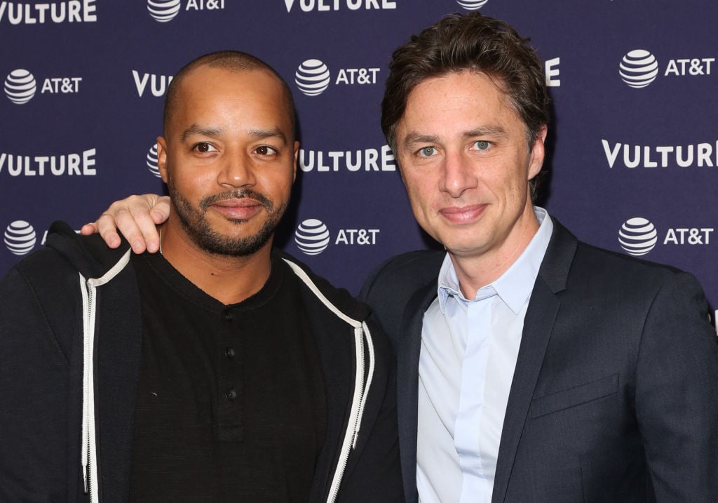 Donald Faison (L) and Zach Braff (R) attend the 2018 Vulture Festival Los Angeles on November 17, 2018 