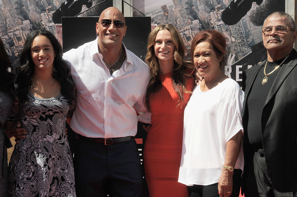 Simone Alexandra Johnson, Dwayne "The Rock" Johnson, Lauren Hashian, Ata Johnson and Rocky Johnson at the Hand And Footprint Ceremony held at TCL Chinese Theatre IMAX on May 19, 2015 