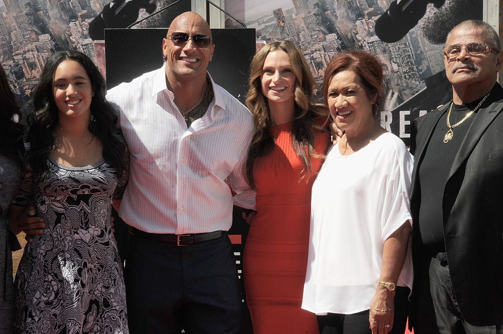 Simone Alexandra Johnson, Dwayne "The Rock" Johnson, Lauren Hashian, Ata Johnson and Rocky Johnson at the Hand And Footprint Ceremony held at TCL Chinese Theatre IMAX on May 19, 2015