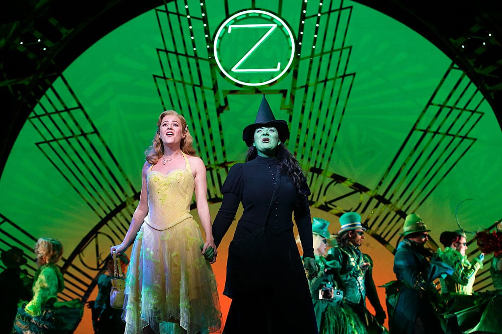 Carly Anderson as Galinda and Jacqueline Hughes as Elphaba in 'Wicked The Musical' at the Grand Theatre, Marina Bay Sands on September 30, 2016 in Singapore.