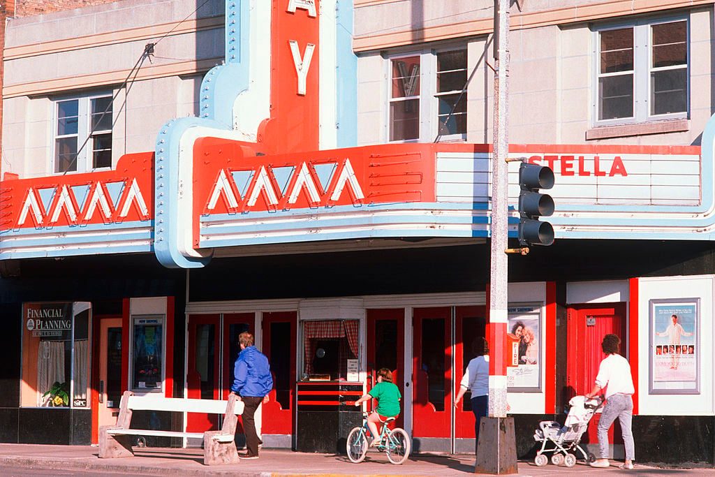 Marquee of a smalltown movie theater