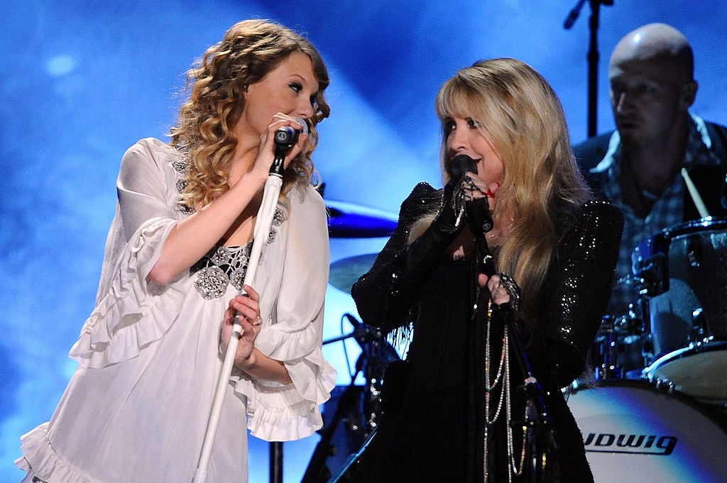 Taylor Swift and Stevie Nicks onstage at the 52nd Annual GRAMMY Awards on January 31, 2010