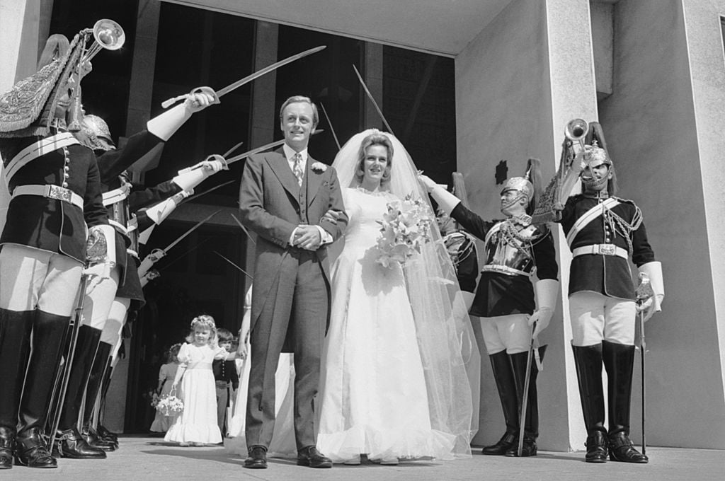 Andrew Parker Bowles and Camilla Parker Bowles on their wedding day