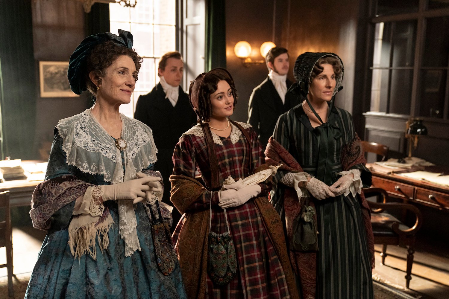 Trio of women in Victorian-style dress in 'Belgravia' 