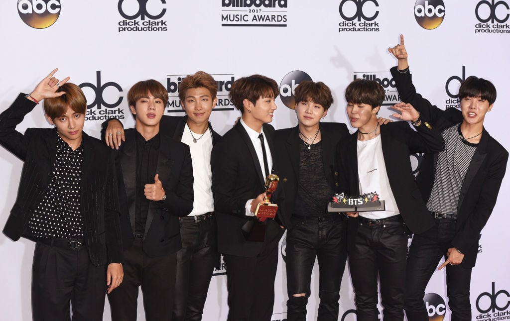 K-Pop sensation, group BTS poses backstage in the press room the 2017 Billboard Music Awards   