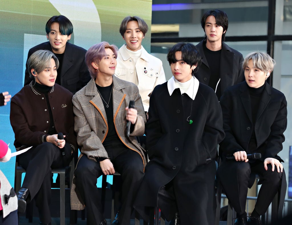 Jimin, Jungkook, RM, J-Hope, V, Jin, and SUGA of the K-pop boy band BTS visit the "Today" Show at Rockefeller Plaza