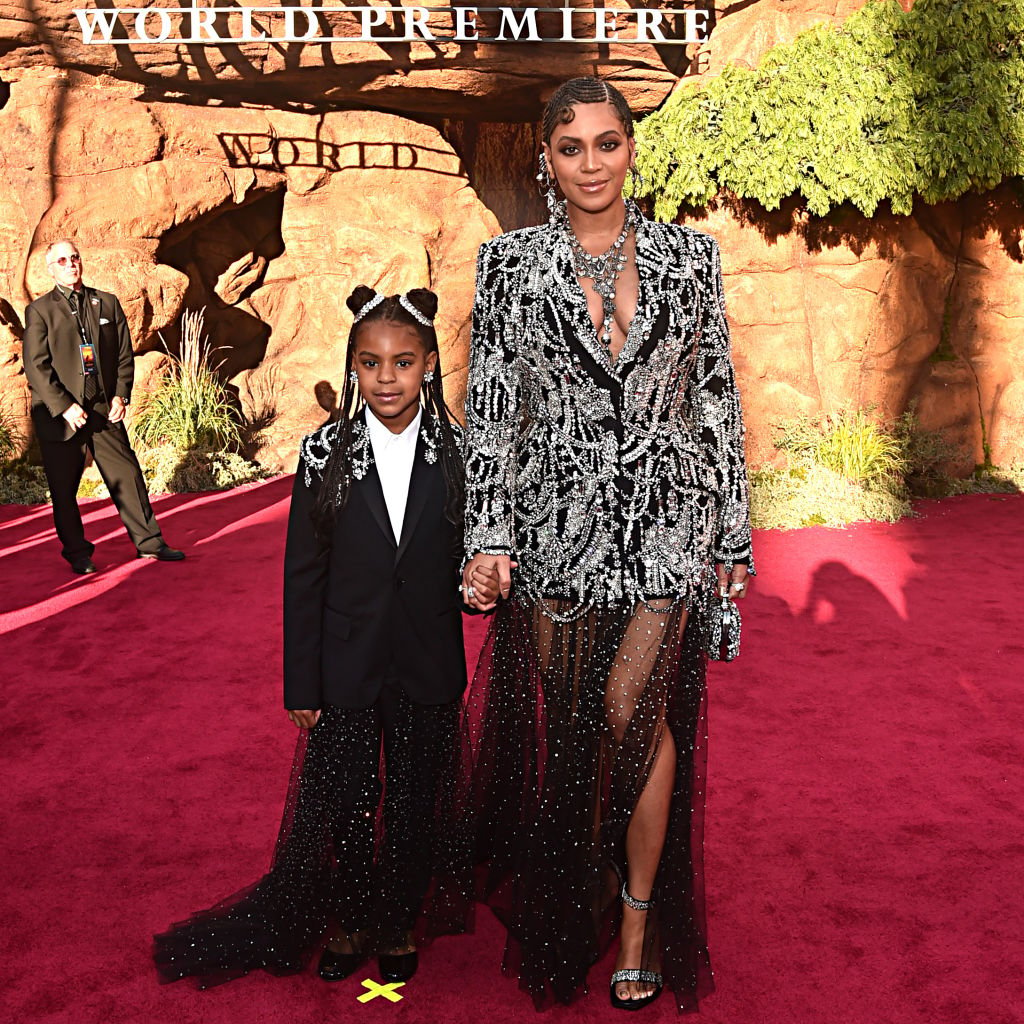 Blue Ivy Carter and Beyoncé Knowles-Carter attend the World Premiere of Disney's "The Lion King"