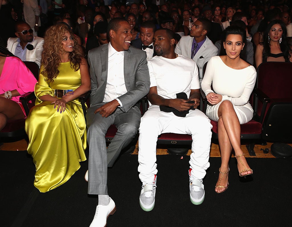 Singer Beyonce, rappers Jay-Z and Kanye West and television personality Kim Kardashian attend the 2012 BET Awards at The Shrine Auditorium on July 1, 2012 in Los Angeles, California.