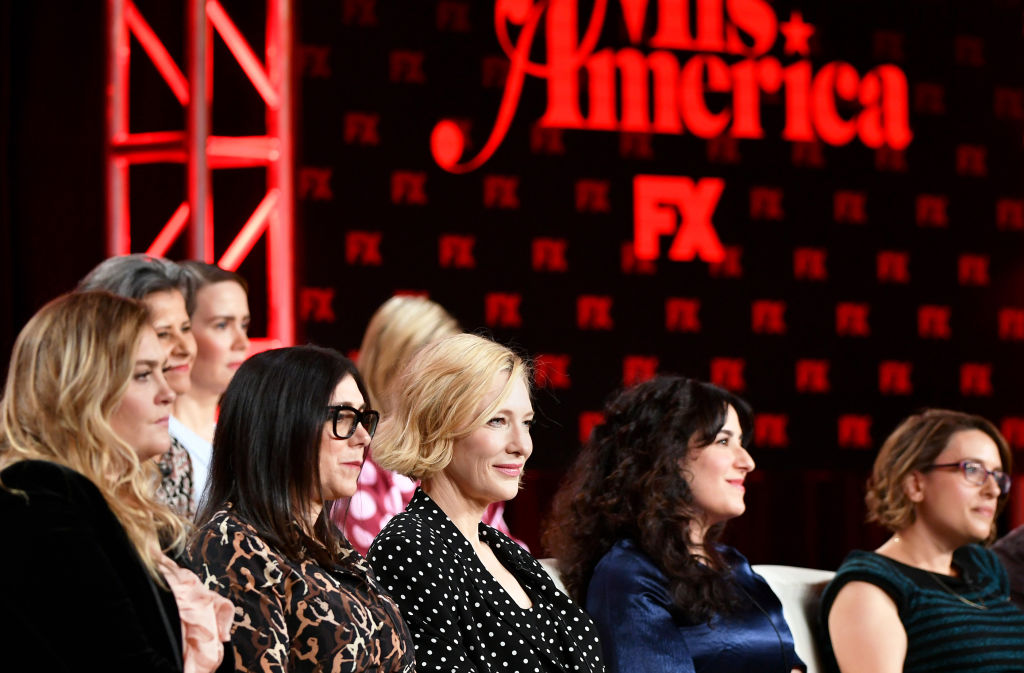 Coco Francini, Tracey Ullman, Sarah Paulson, Stacey Sher, Cate Blanchett, Dahvi Waller, and Anna Boden of Mrs. America 