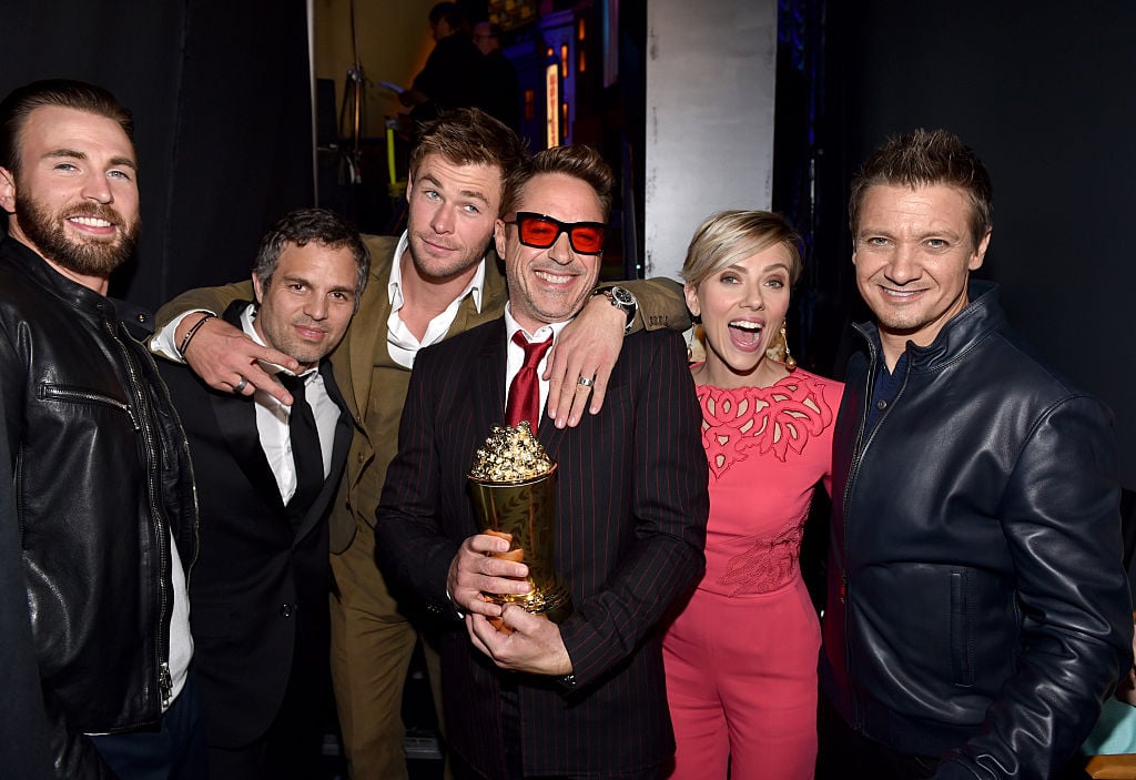 Chris Evans, Mark Ruffalo, Chris Hemsworth, Robert Downey Jr., Scarlett Johansson and Jeremy Renner at the 2015 MTV Movie Awards