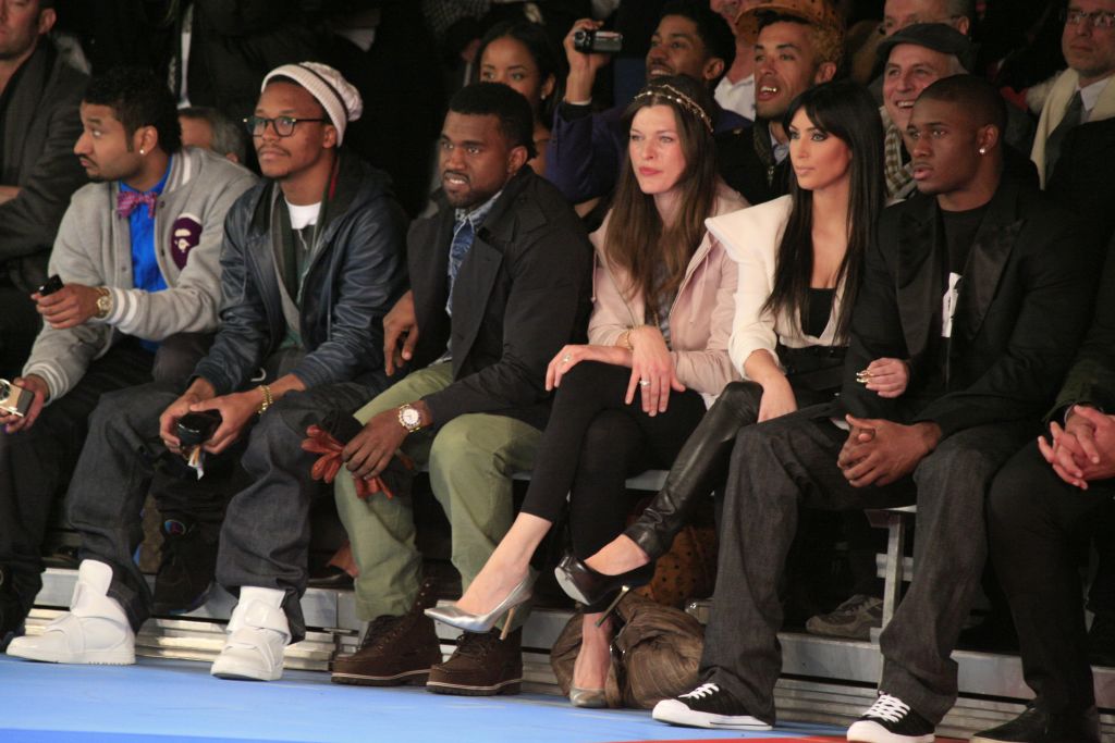 (L-R): Don C., Lupe Fiasco, Kanye West, Milla Jovovich, Kim Kardashian West, and Reggie Bush