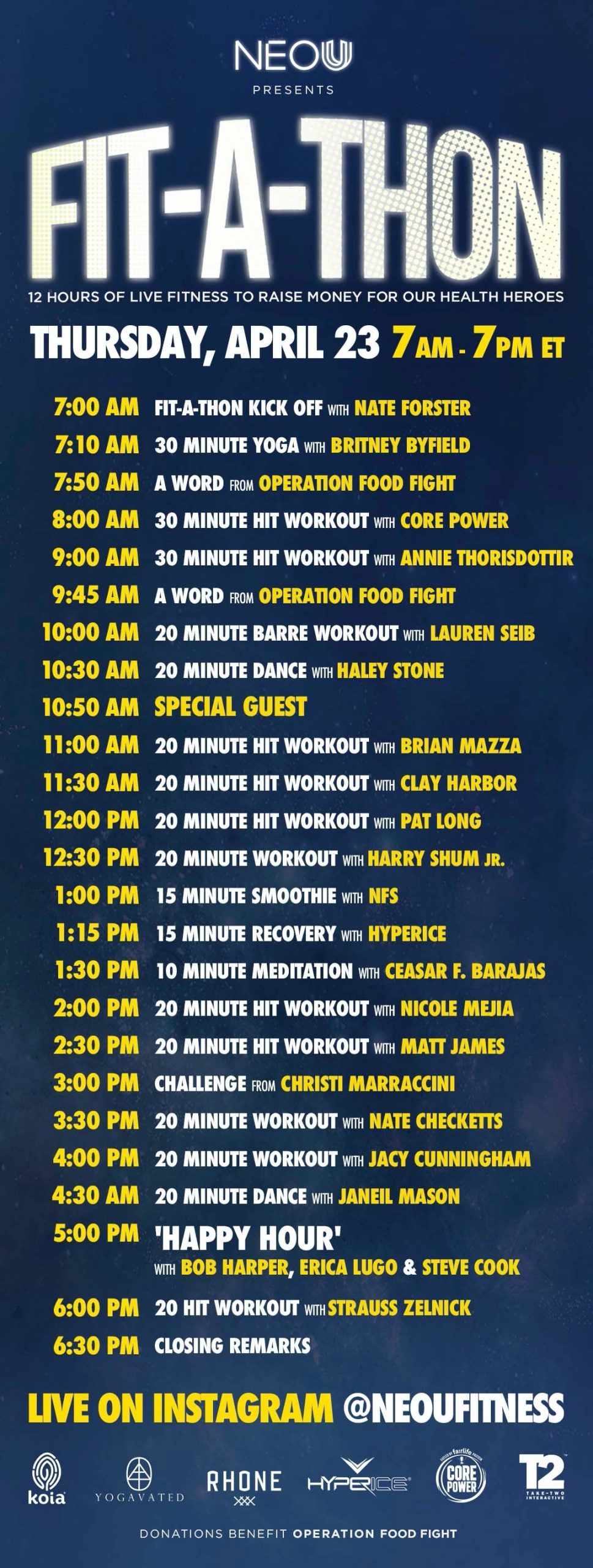 NEOU Fit-A-Thon schedule