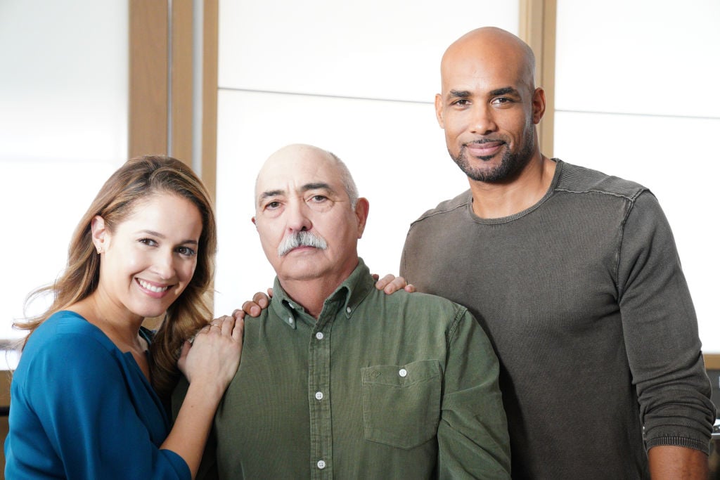 Jaina Lee Ortiz as Andy Herrera, Miguel Sandoval as Pruitt Herrera, and Boris Kodjoe as Robert Sullivan on 'Station 19' Season 3