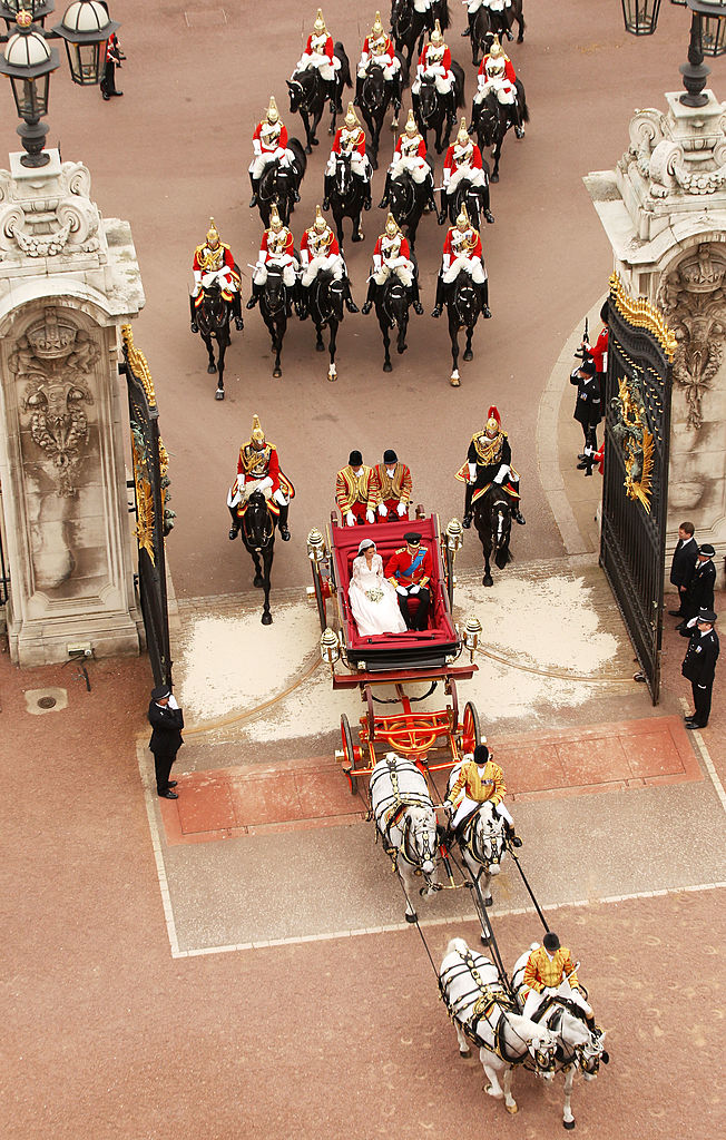 Kate Middleton and Prince William during carriage procession at royal wedding