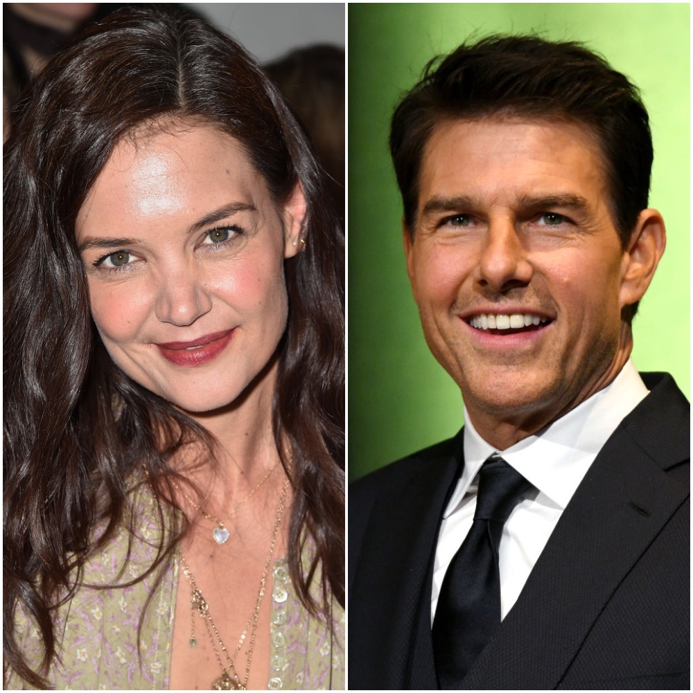 A photo collage of Katie Holmes and Tom Cruise