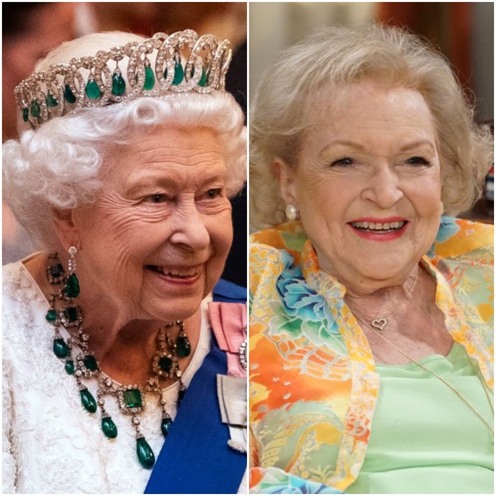 (L) Queen Elizabeth II, (R) Betty White