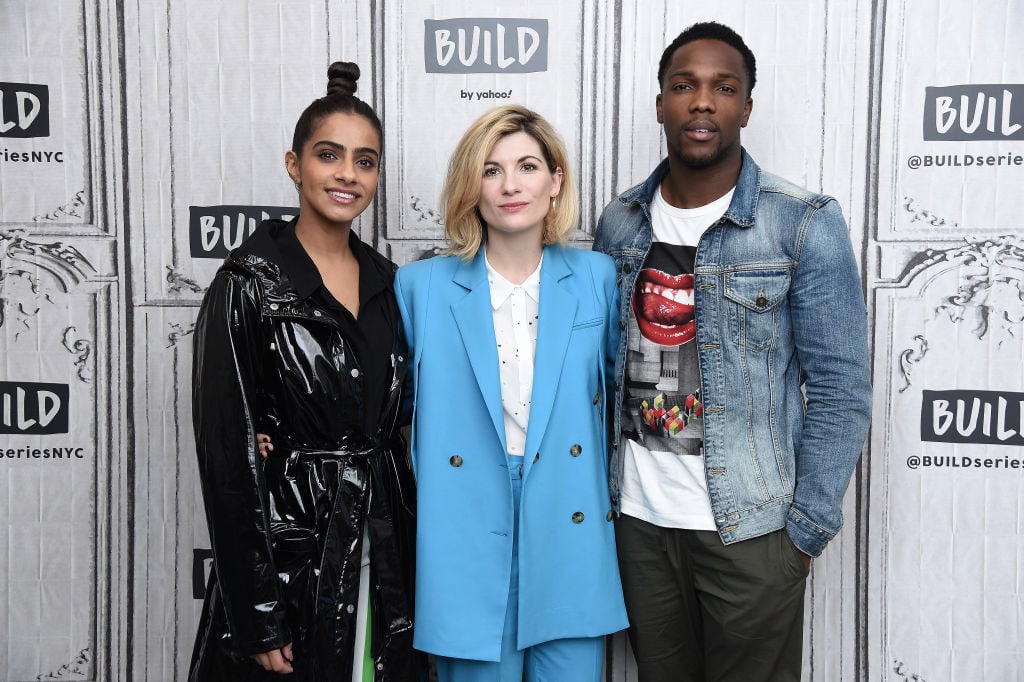 Mandip Gill, Jodie Whittaker, and Tosin Cole of Doctor Who season 13