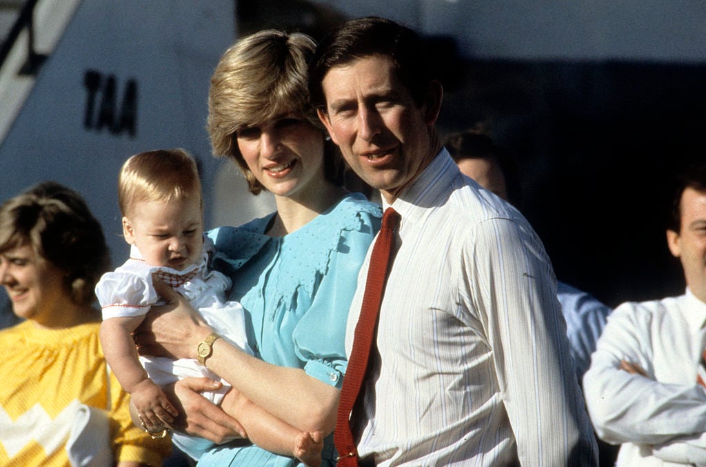 Prince Charles, Prince of Wales, Diana, Princess of Wales and baby son Prince William arrive at Alice Springs airport on March 20, 1983 in Australia.