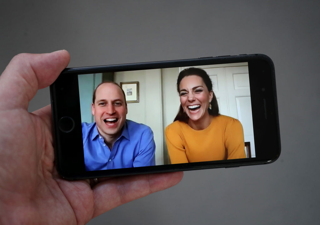 Prince William and Catherine, Duchess of Cambridge in conversation with Casterton Primary Academy students via video chat