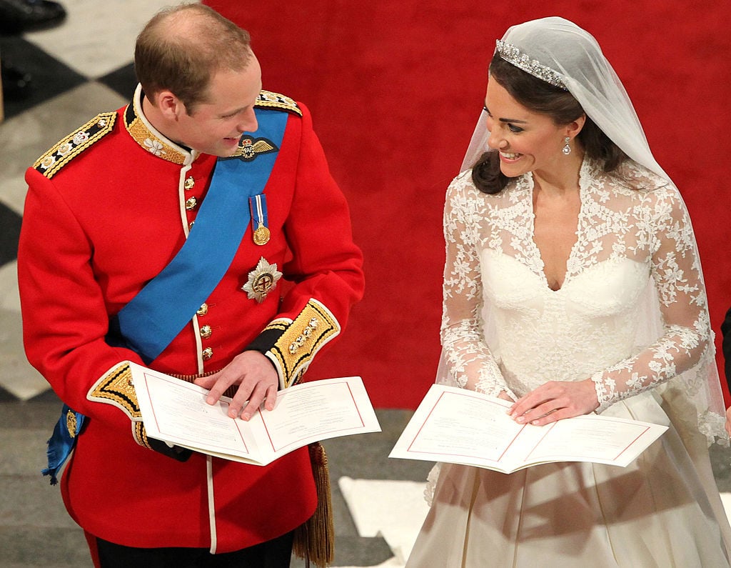 Kate Middleton and Prince William smile at each other during royal wedding ceremony