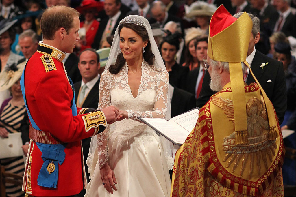Prince William and Kate Middleton exchange rings during their 2011 royal wedding ceremony