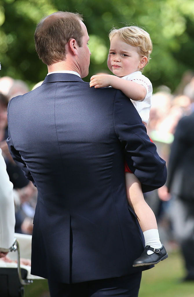 Prince William and Prince George at the christening of Princess Charlotte