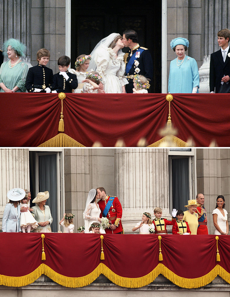 Princess Diana and Prince Charles Buckingham Palace balcony kiss and Prince William and Kate Middleton's Buckingham Palace balcony kiss