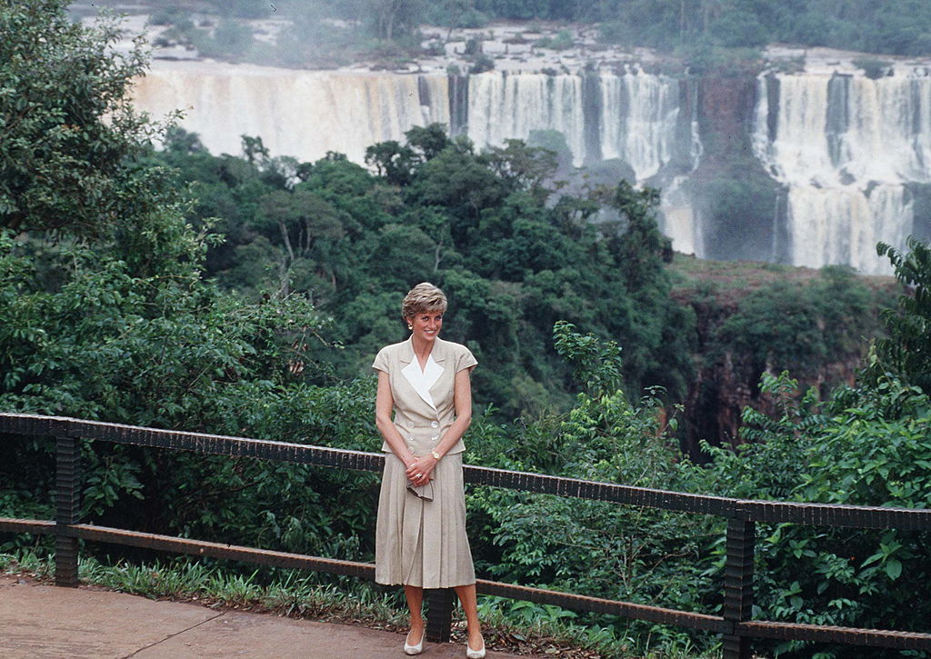Princess Diana visits a waterfall in Brazil