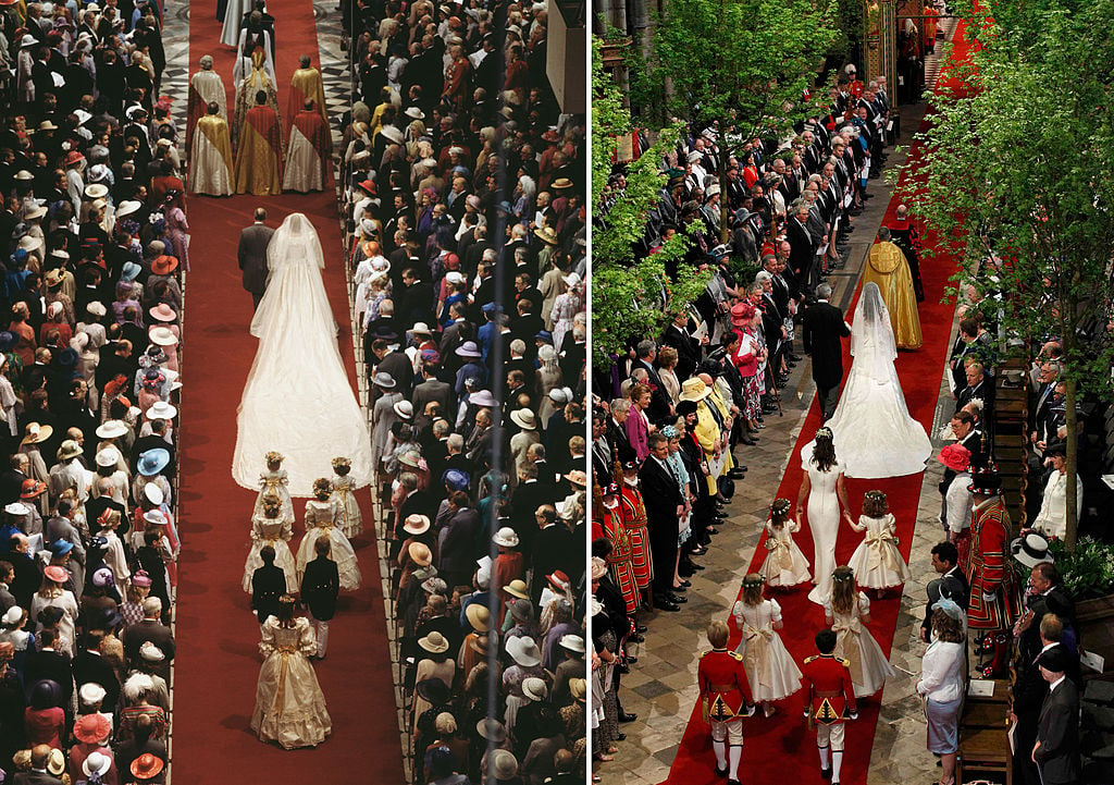 Princess Diana walks down the aisle, Kate Middleton walks down the aisle