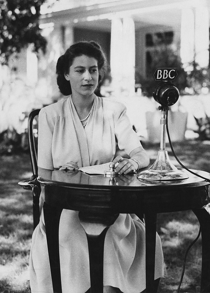 Queen Elizabeth II on her 21st birthday giving a radio broadcast