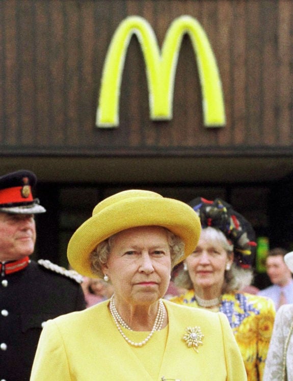 Queen Elizabeth II outside McDonald's
